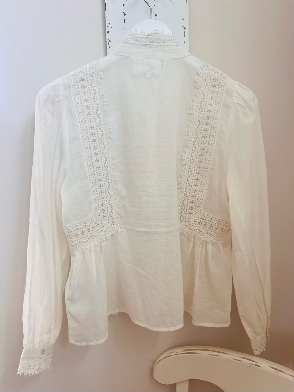 ba&sh Cream Lace-Trim Cotton Peplum Blouse - Picture 5 of 7